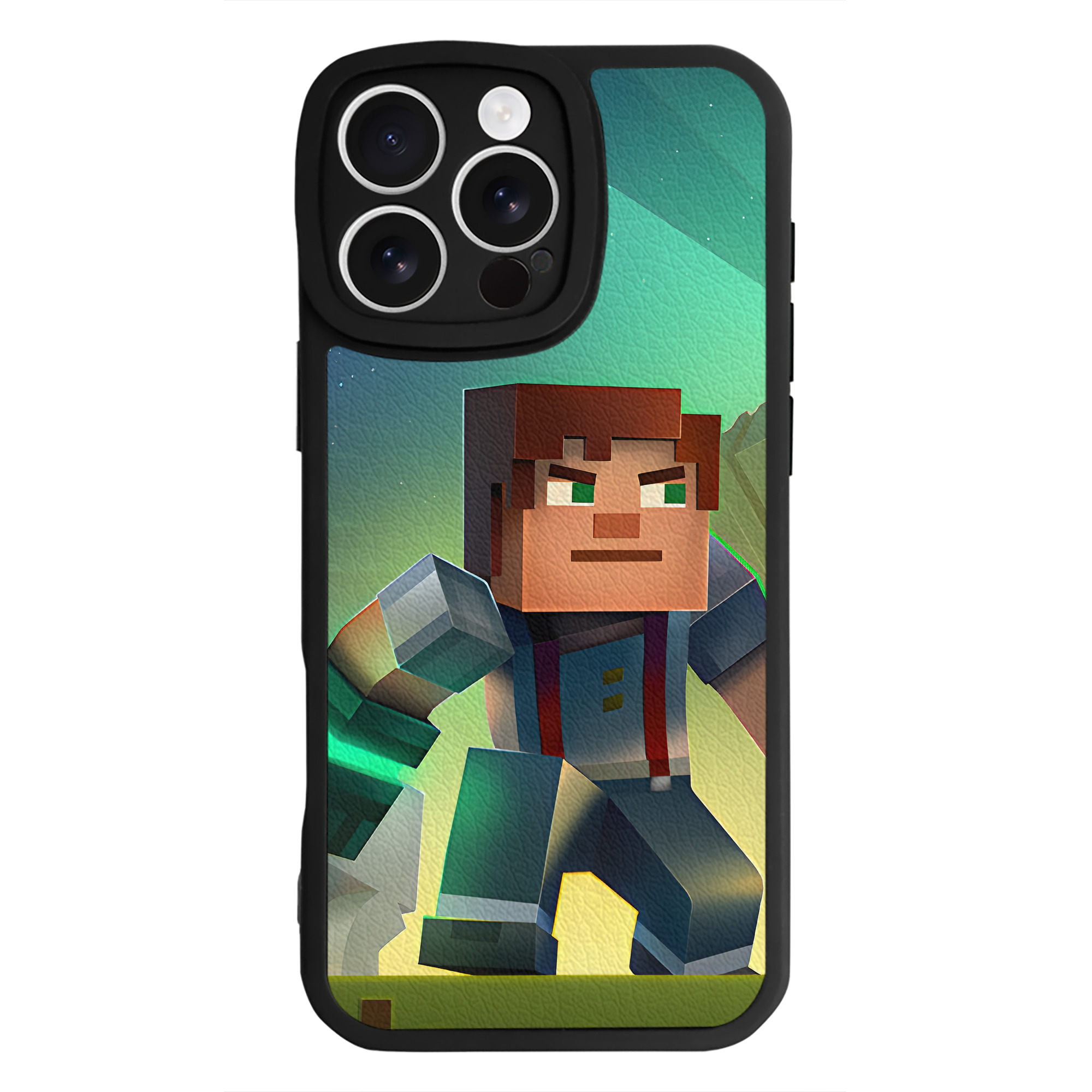 （画像用） マインクラフト ブロックの世界 Minecraft MC Block world 【iPhone 16シリーズ対応】シリコンスマホケース（レザー調） 材質：シリコン
